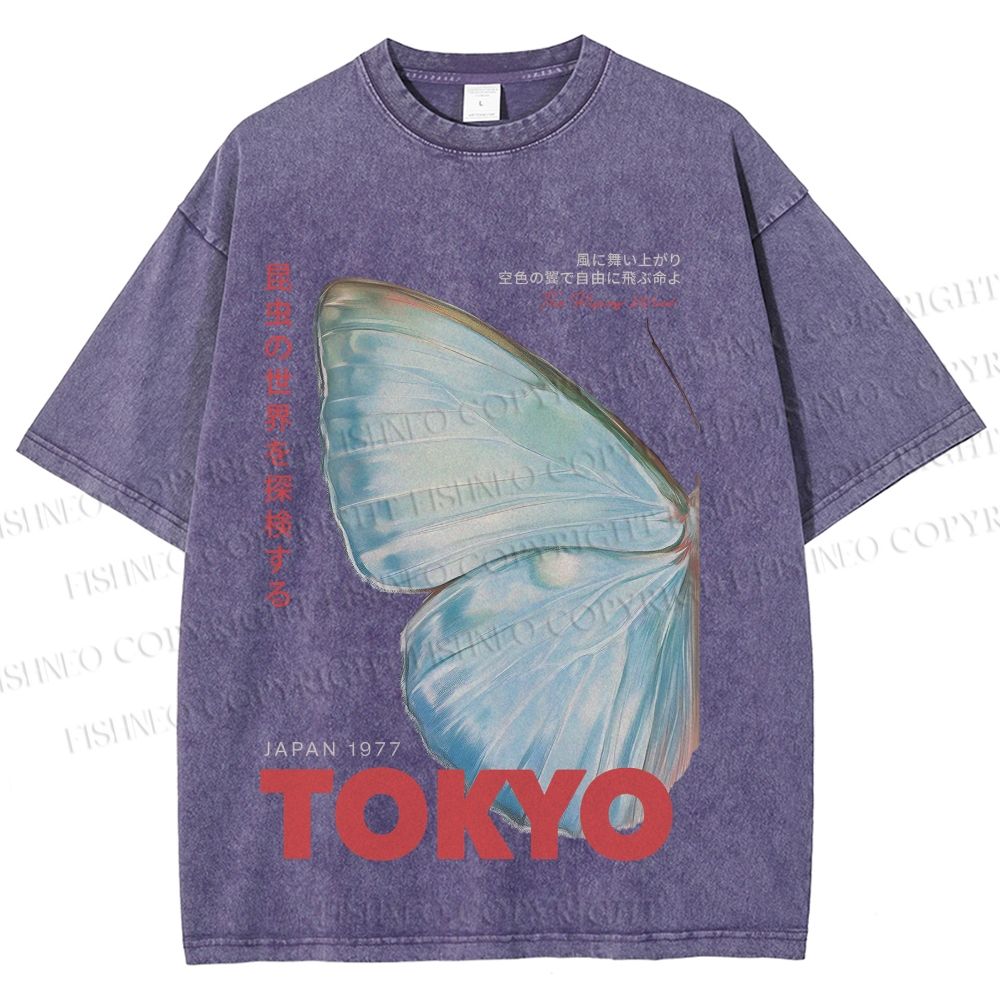 Unisex Butterfly Rising Tokyo Printed Washed Tee