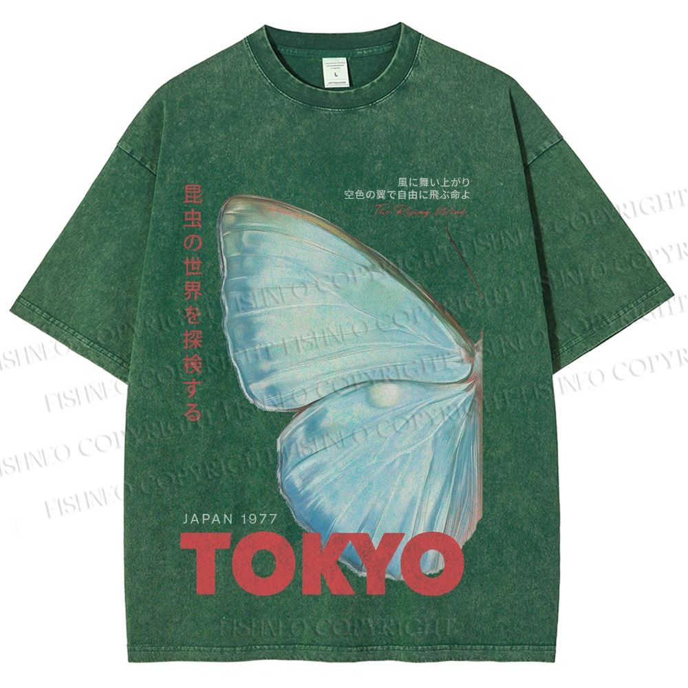 Unisex Butterfly Rising Tokyo Printed Washed Tee