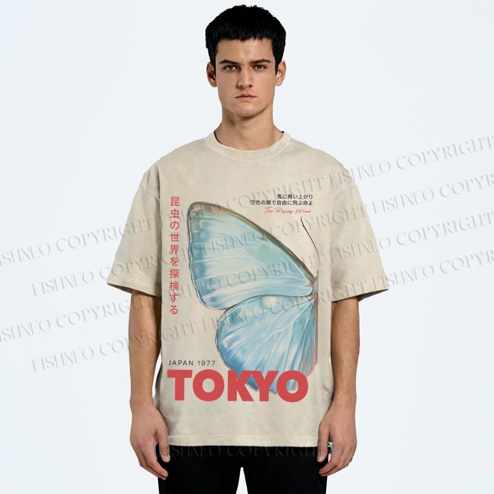Unisex Butterfly Rising Tokyo Printed Washed Tee