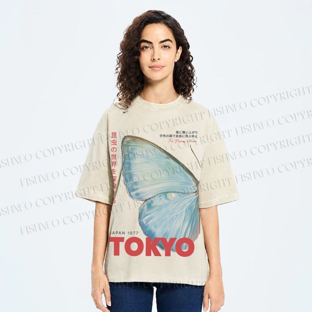 Unisex Butterfly Rising Tokyo Printed Washed Tee