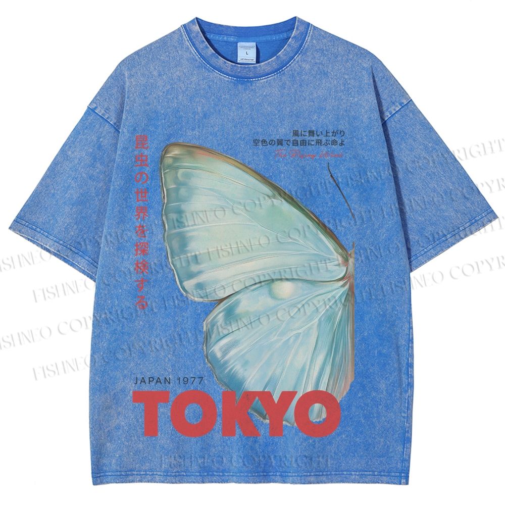 Unisex Butterfly Rising Tokyo Printed Washed Tee