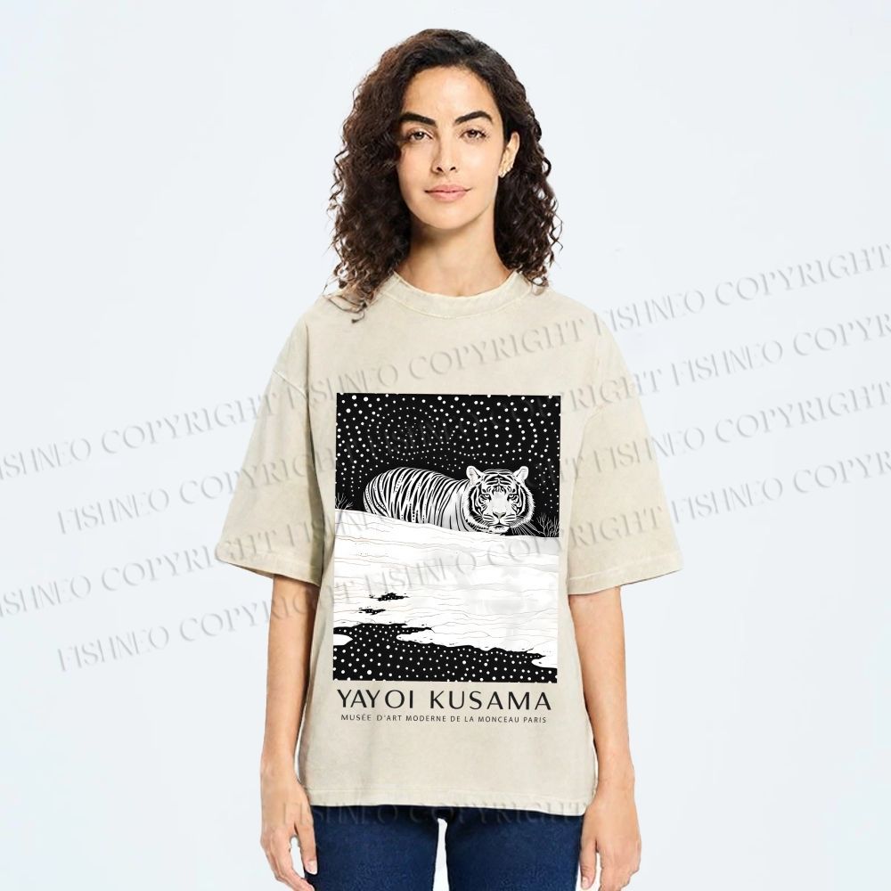 Unisex Yayoi Kusama Tiger Printed Washed Tee
