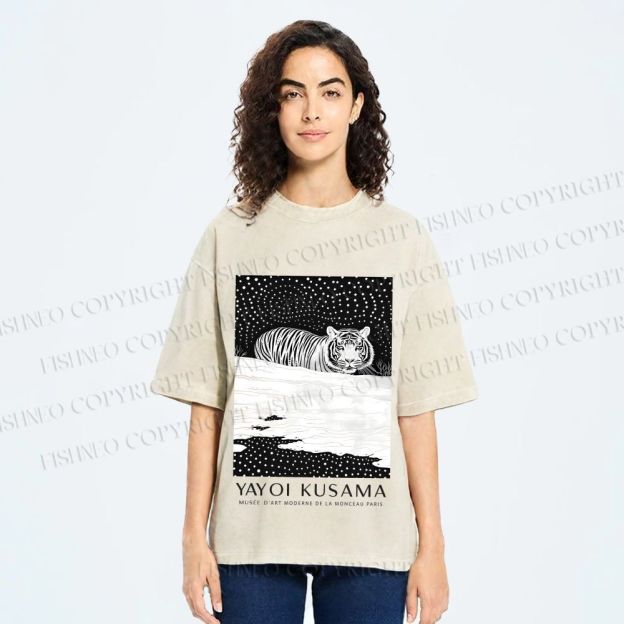 Unisex Yayoi Kusama Tiger Printed Washed Tee