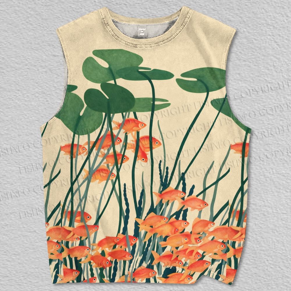 Unisex Vintage Fish in Pool Printed Tank Top