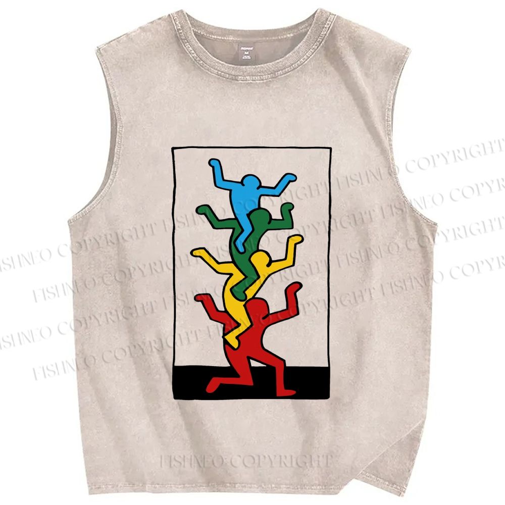Unisex Keith Haring Jenga Printed Washed Tank Top
