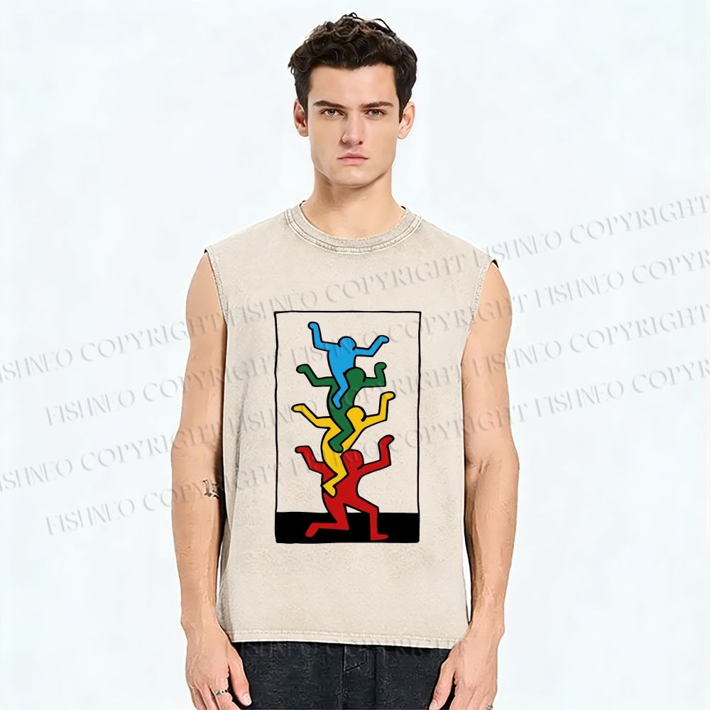 Unisex Keith Haring Jenga Printed Washed Tank Top