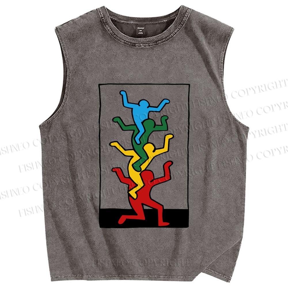 Unisex Keith Haring Jenga Printed Washed Tank Top