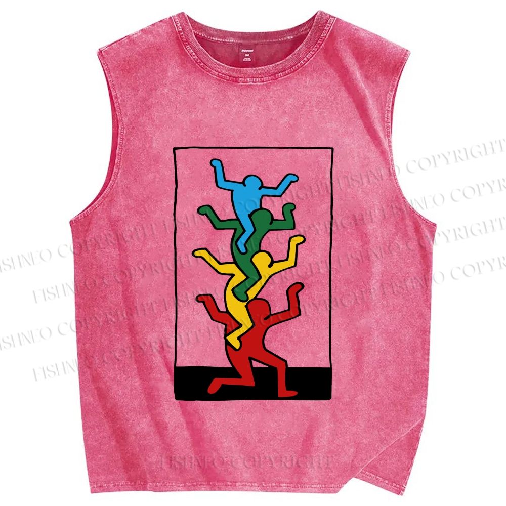Unisex Keith Haring Jenga Printed Washed Tank Top