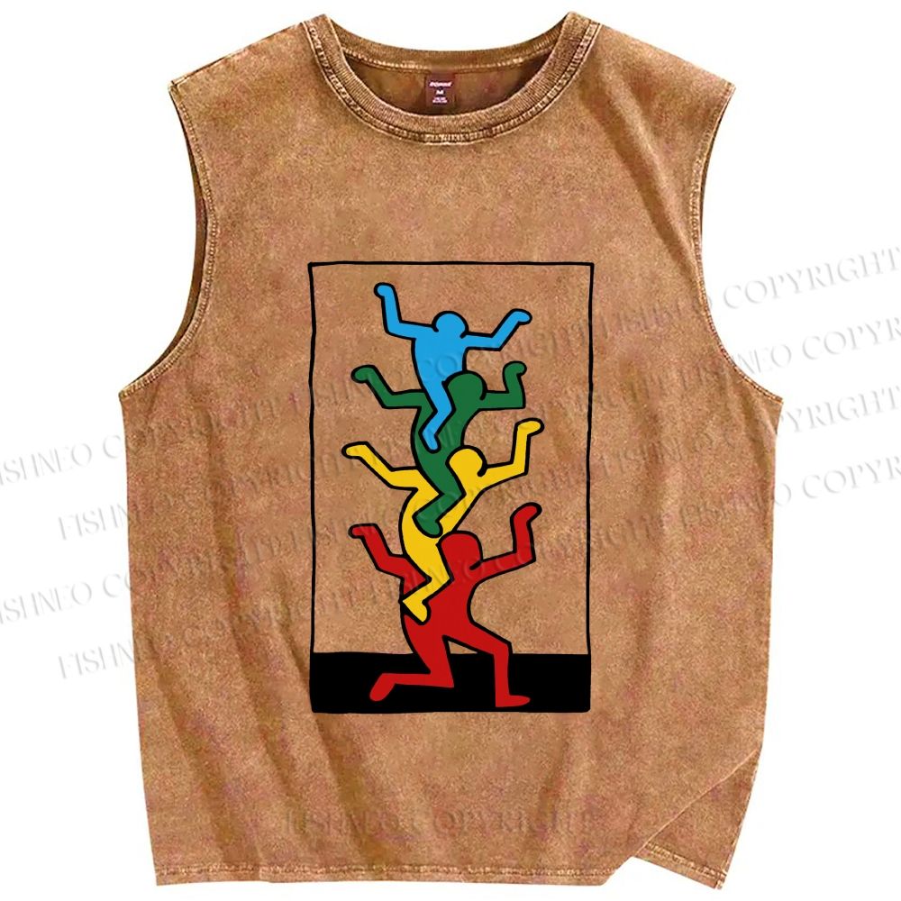 Unisex Keith Haring Jenga Printed Washed Tank Top