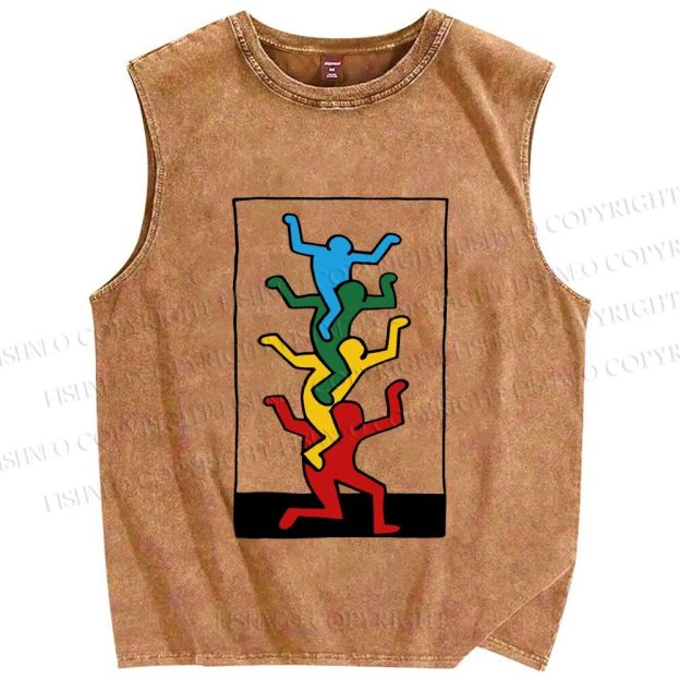 Unisex Keith Haring Jenga Printed Washed Tank Top