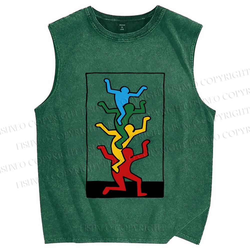 Unisex Keith Haring Jenga Printed Washed Tank Top