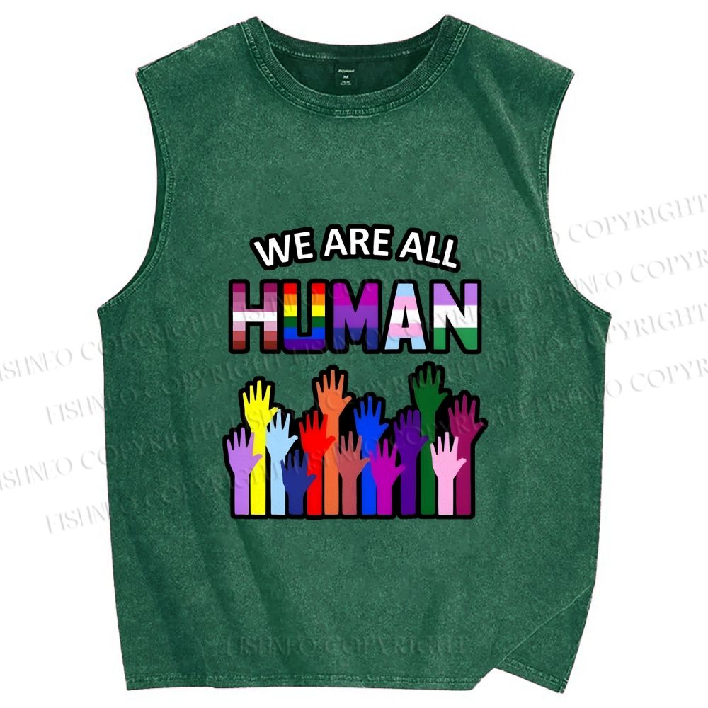 Unisex Pride We Are All Human Printed Washed Tank Top