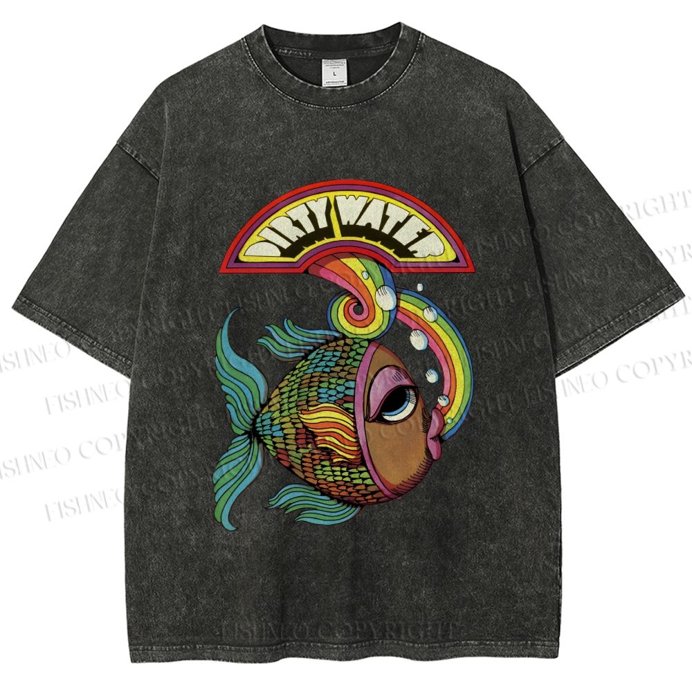 Unisex Funny Charming Fish In Dirty Water Printed Washed Tee