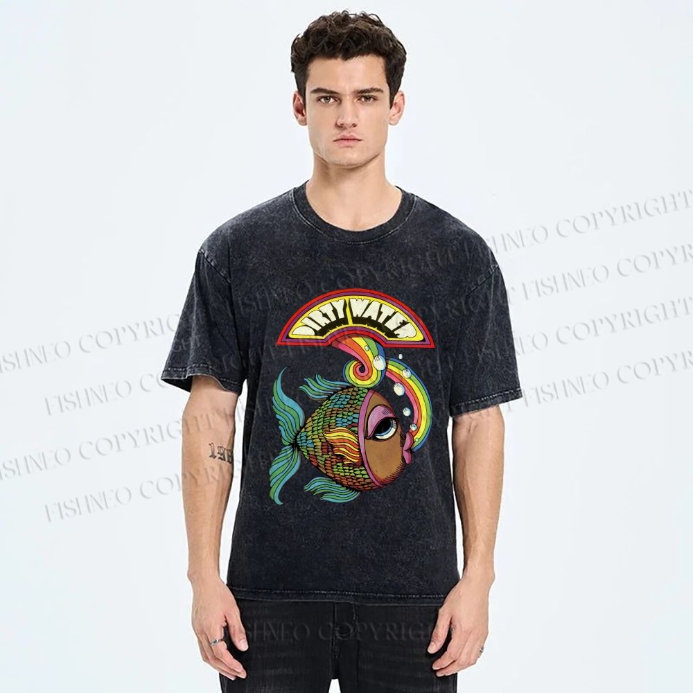 Unisex Funny Charming Fish In Dirty Water Printed Washed Tee