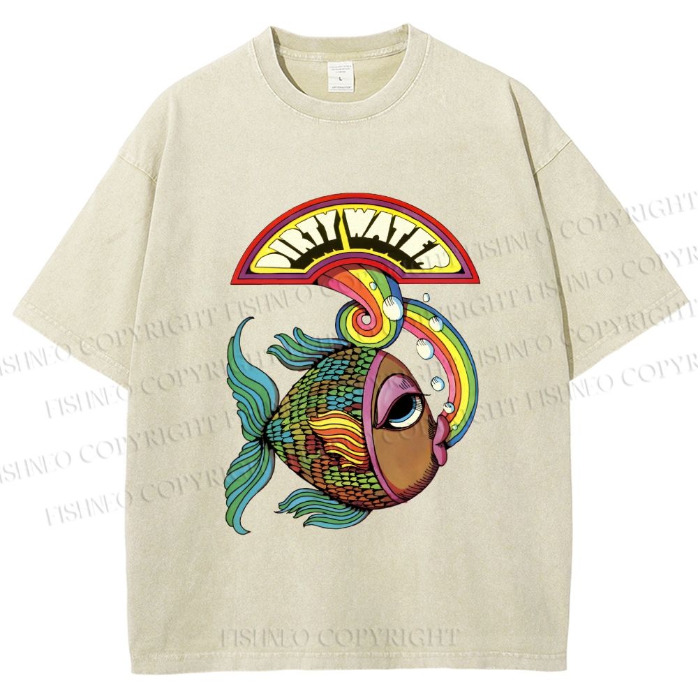 Unisex Funny Charming Fish In Dirty Water Printed Washed Tee