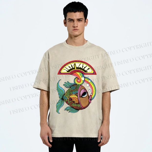 Unisex Funny Charming Fish In Dirty Water Printed Washed Tee