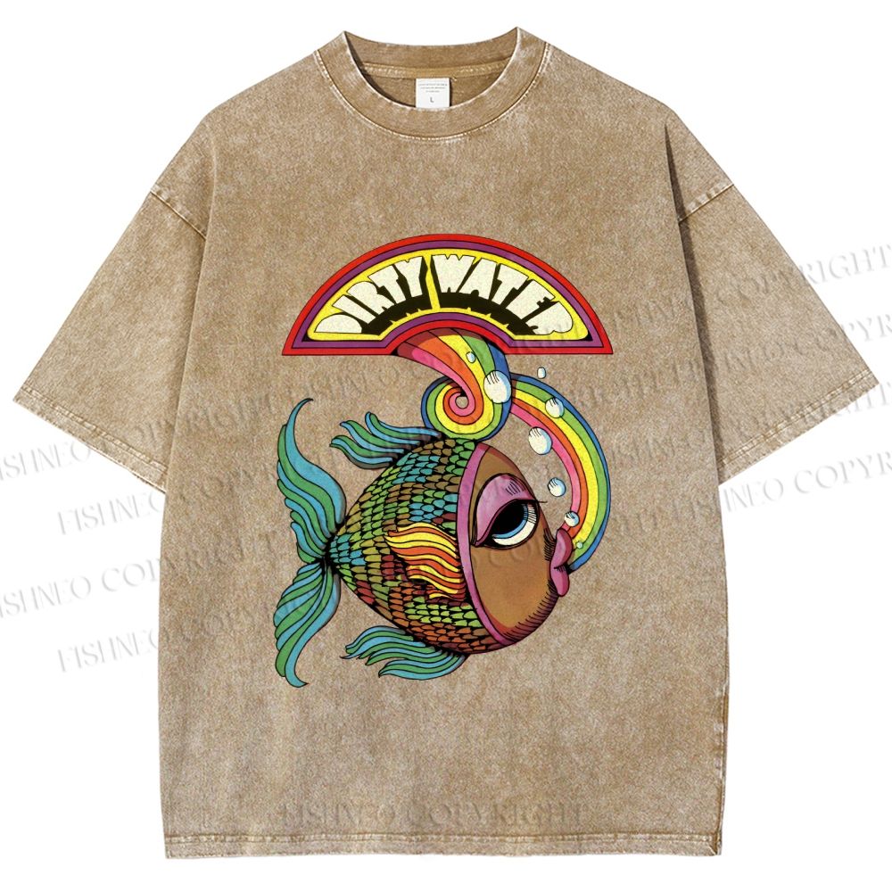 Unisex Funny Charming Fish In Dirty Water Printed Washed Tee