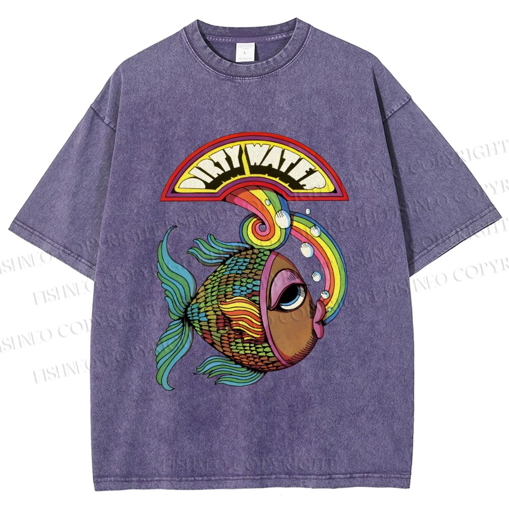 Unisex Funny Charming Fish In Dirty Water Printed Washed Tee