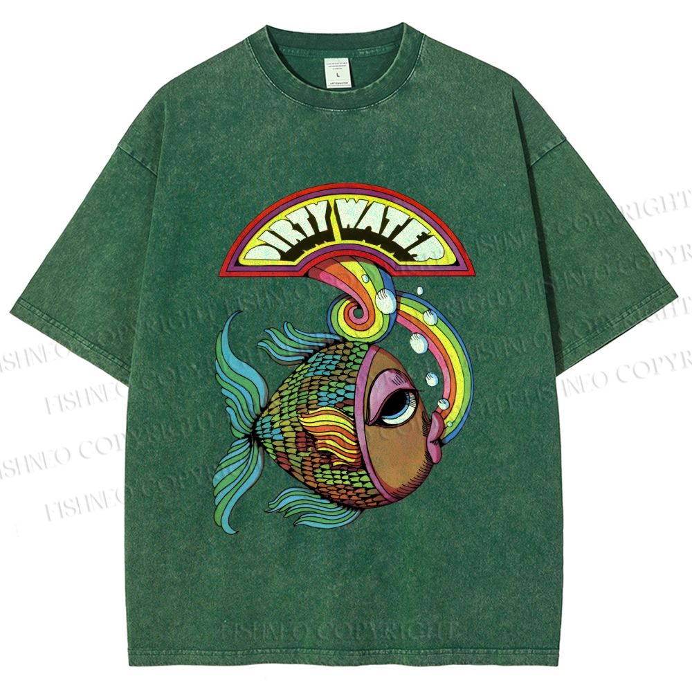 Unisex Funny Charming Fish In Dirty Water Printed Washed Tee