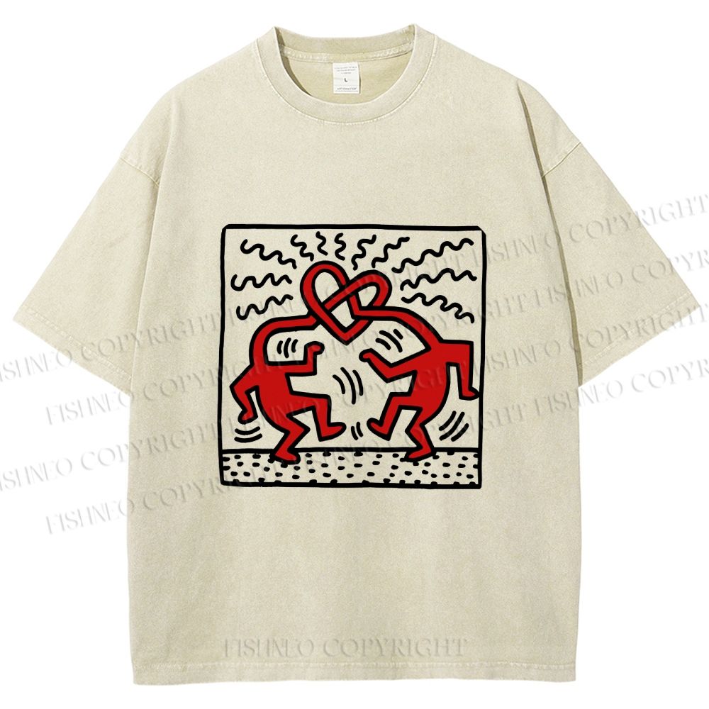 Unisex Keith Haring Fall in Love Printed Washed Tee