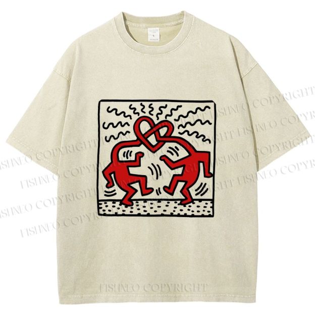 Unisex Keith Haring Fall in Love Printed Washed Tee