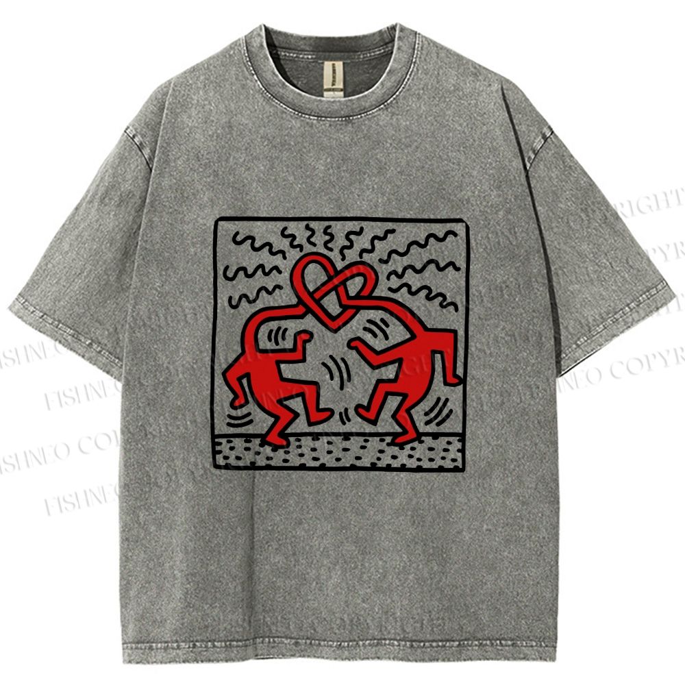 Unisex Keith Haring Fall in Love Printed Washed Tee