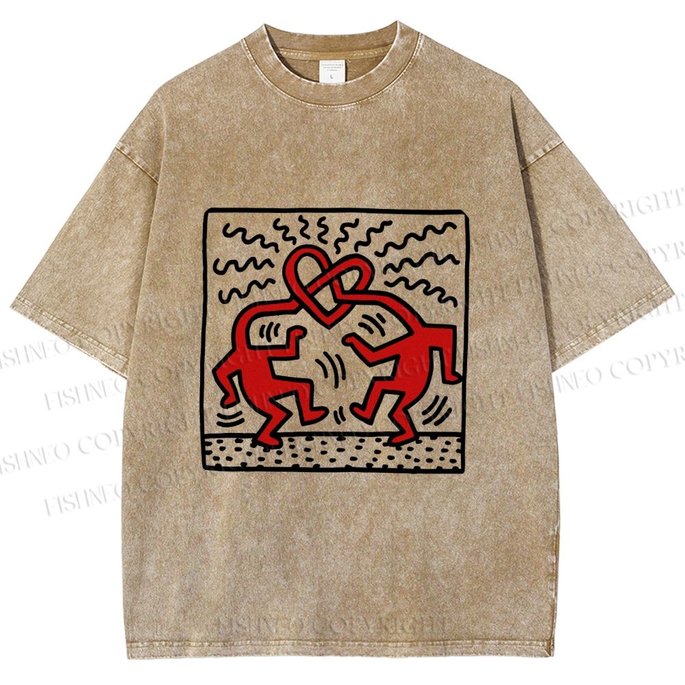 Unisex Keith Haring Fall in Love Printed Washed Tee