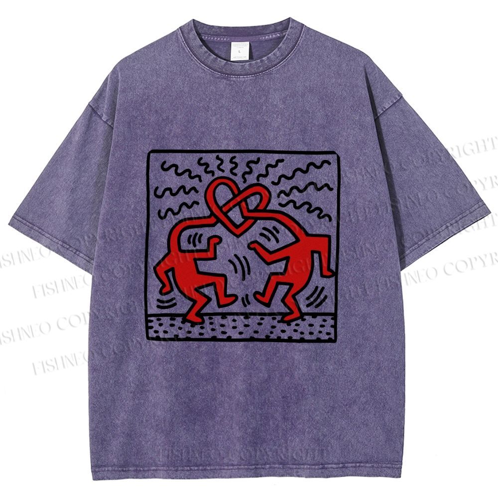 Unisex Keith Haring Fall in Love Printed Washed Tee