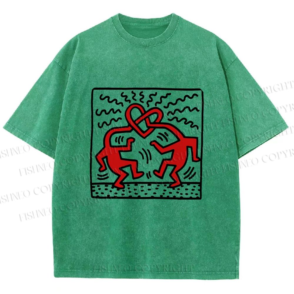 Unisex Keith Haring Fall in Love Printed Washed Tee