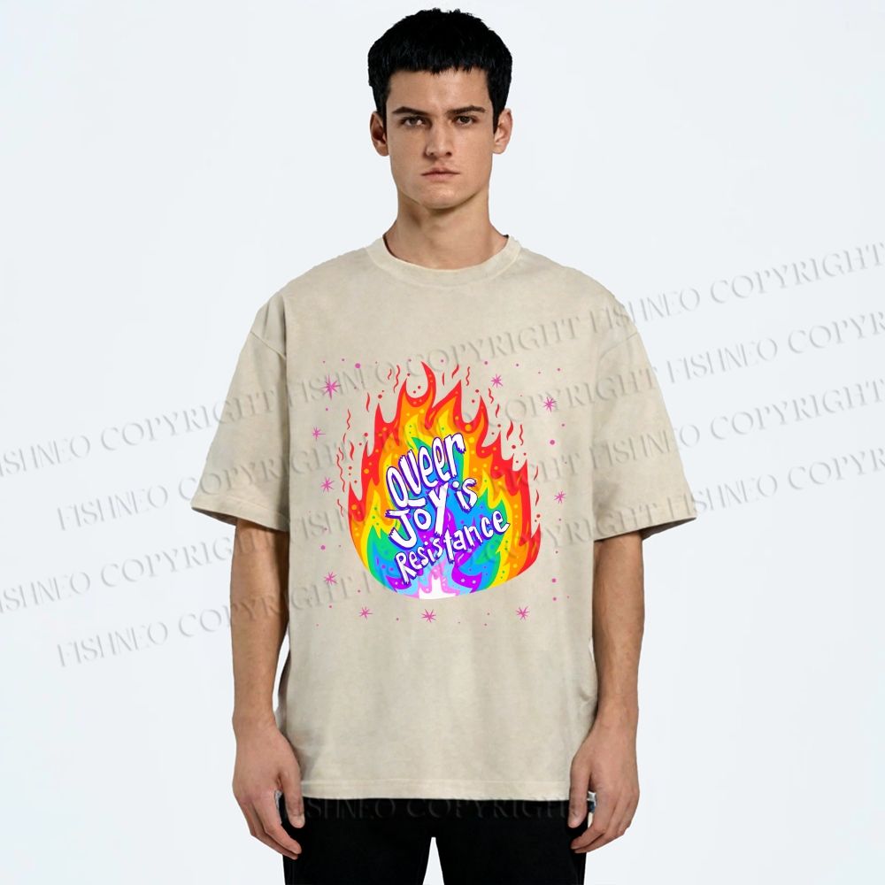 Unisex Pride Queer Joy is Resistance Printed Washed Tee