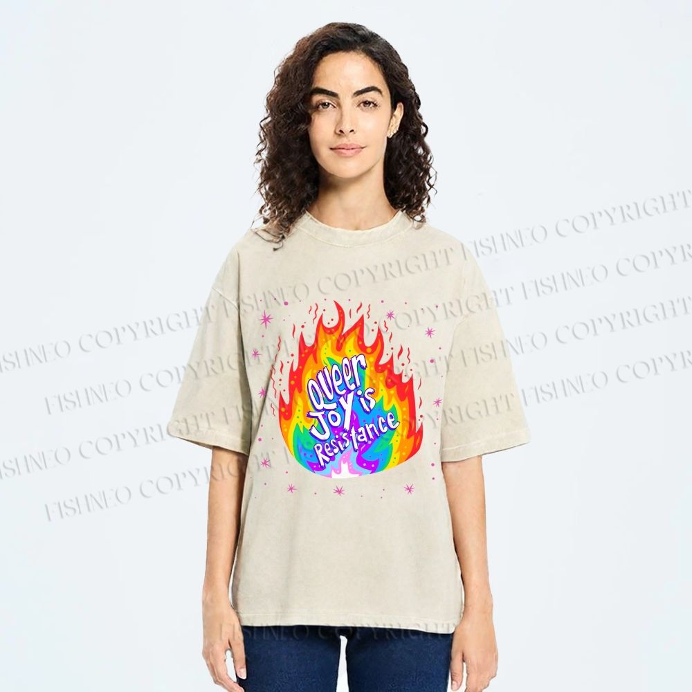 Unisex Pride Queer Joy is Resistance Printed Washed Tee
