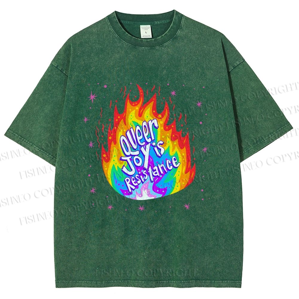 Unisex Pride Queer Joy is Resistance Printed Washed Tee