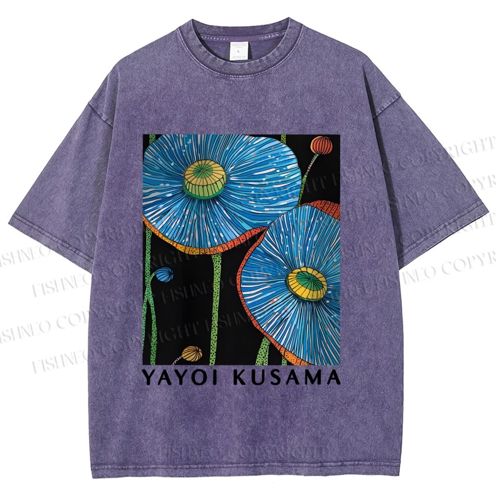 Unisex Yayoi Kusama Giant Blue Flowers Printed Washed Tee