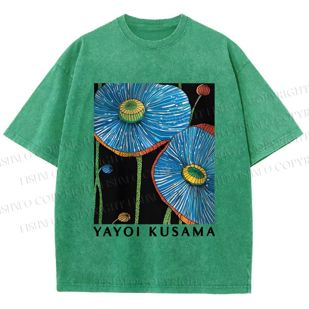 Unisex Yayoi Kusama Giant Blue Flowers Printed Washed Tee
