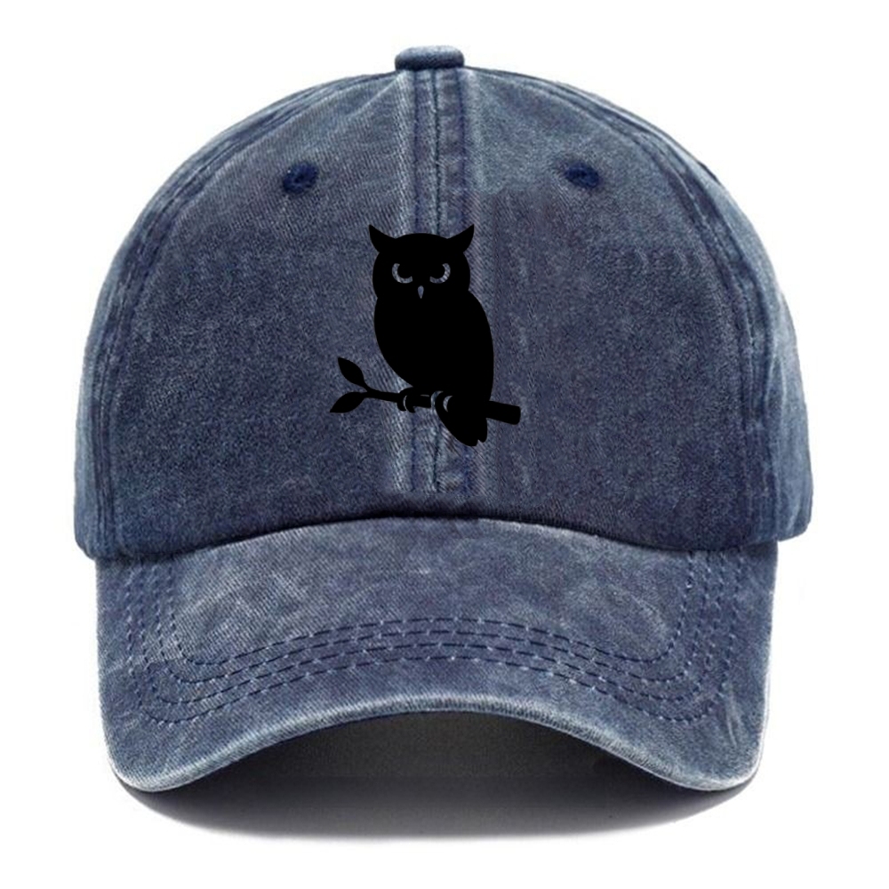 Owl perched on branch at night - Washed Cap