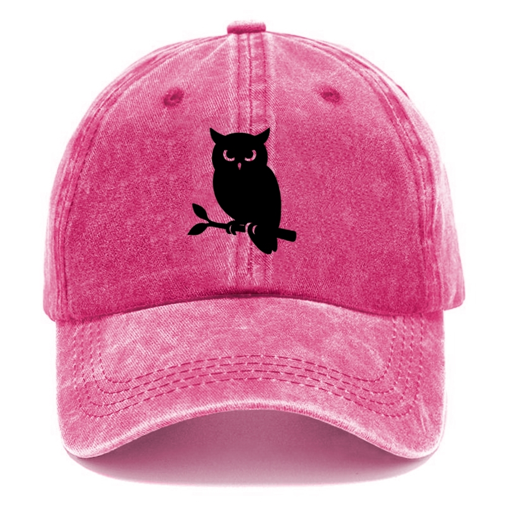 Owl perched on branch at night - Washed Cap