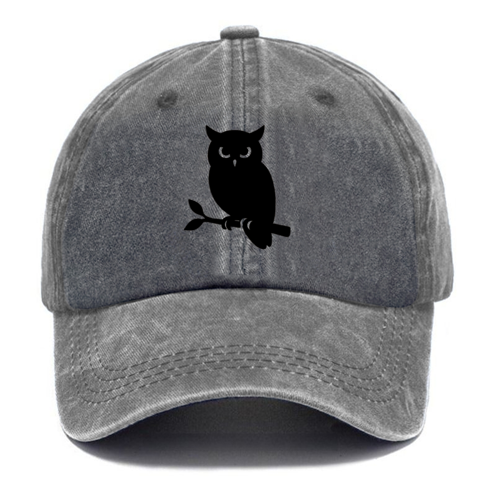 Owl perched on branch at night - Washed Cap