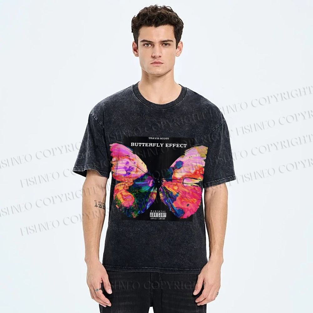 Unisex Butterfly Printed Washed Tee
