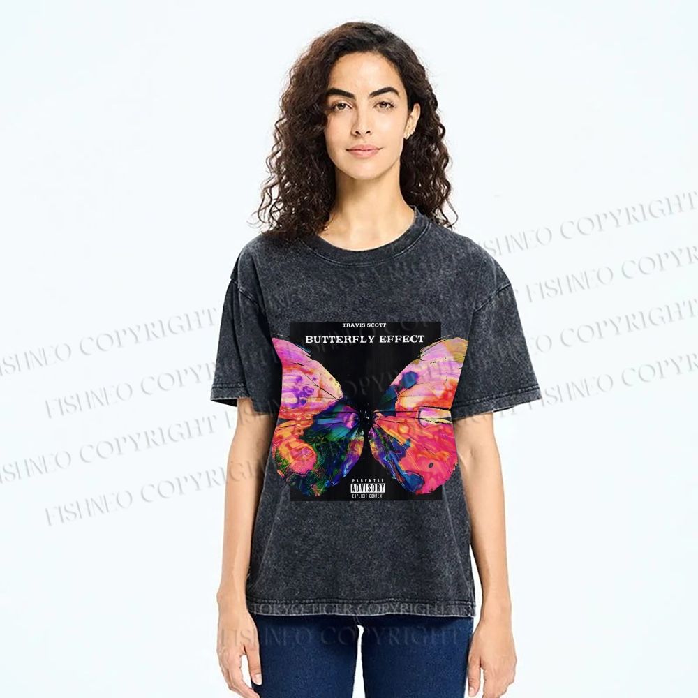 Unisex Butterfly Printed Washed Tee