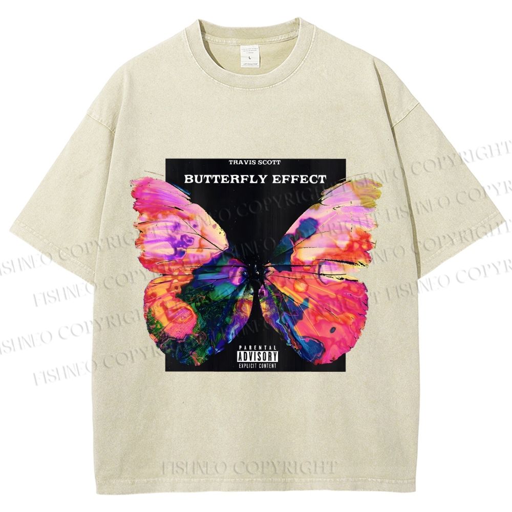 Unisex Butterfly Printed Washed Tee