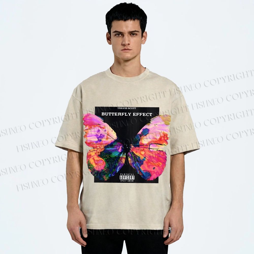 Unisex Butterfly Printed Washed Tee