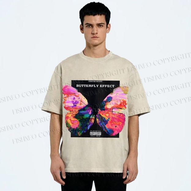 Unisex Butterfly Printed Washed Tee