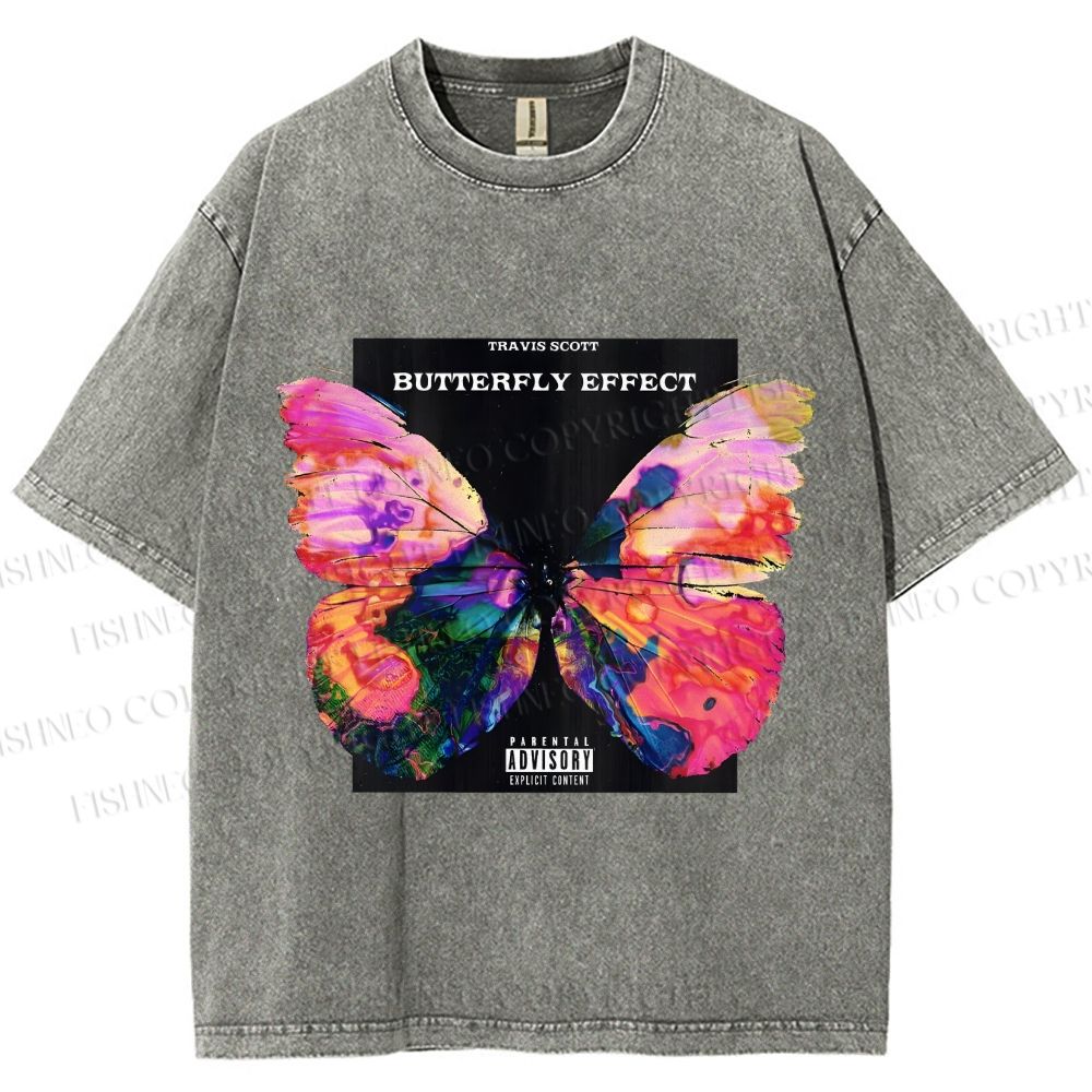 Unisex Butterfly Printed Washed Tee