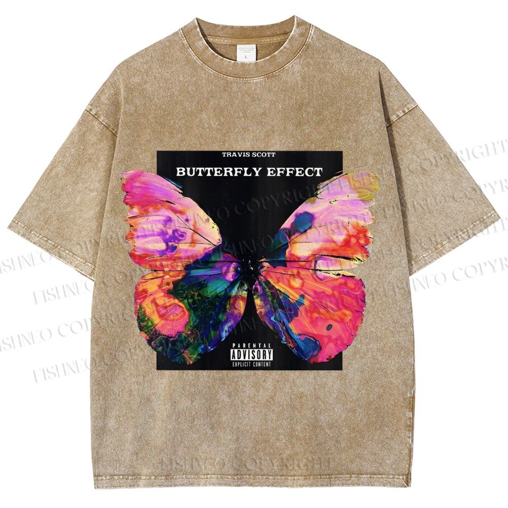 Unisex Butterfly Printed Washed Tee