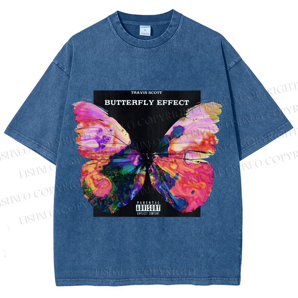 Unisex Butterfly Printed Washed Tee