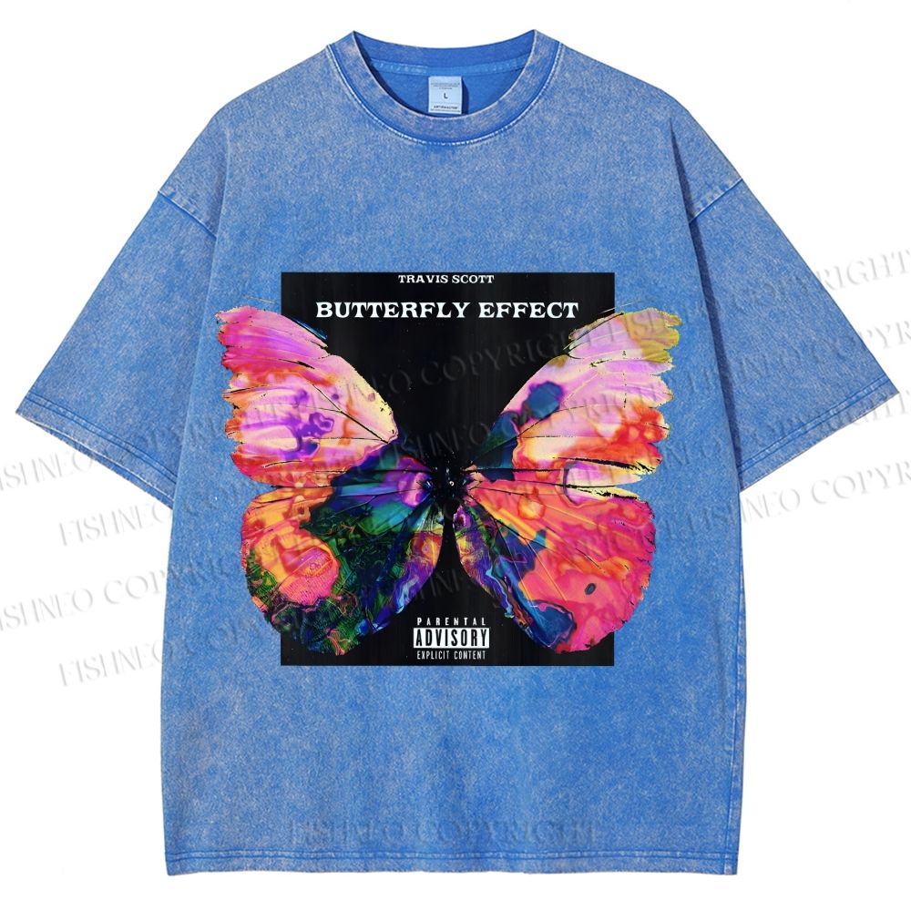 Unisex Butterfly Printed Washed Tee