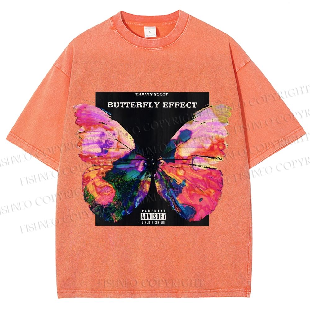 Unisex Butterfly Printed Washed Tee