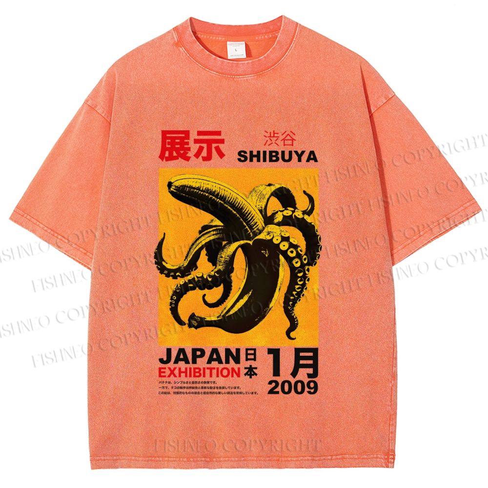 Unisex Shibuya Banana Octopus Printed Washed Tee