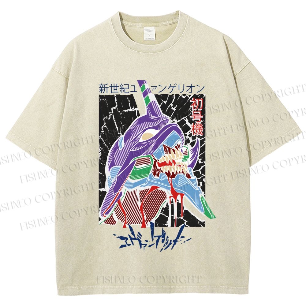 Unisex Neon Genesis Evangelion Printed Washed Tee