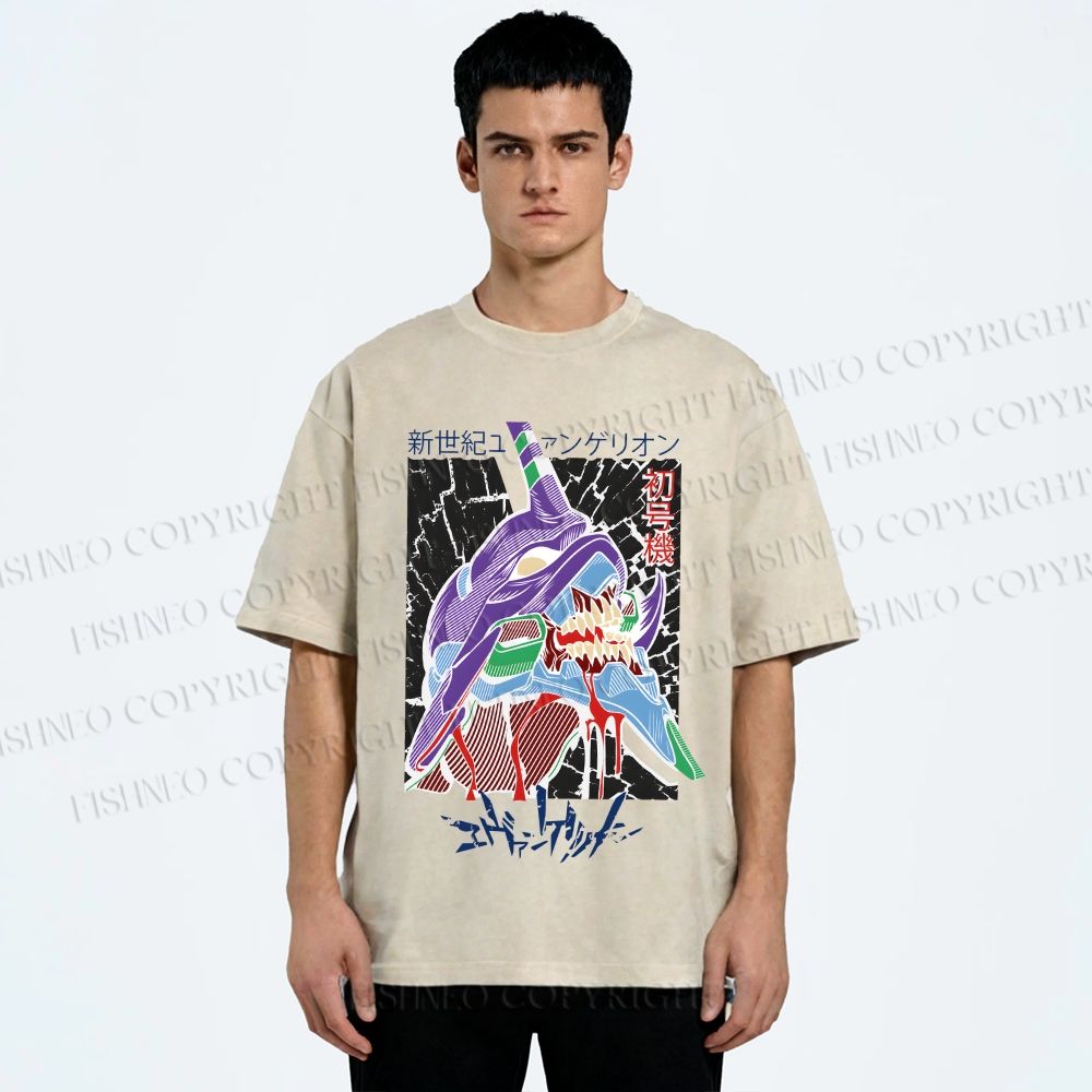 Unisex Neon Genesis Evangelion Printed Washed Tee